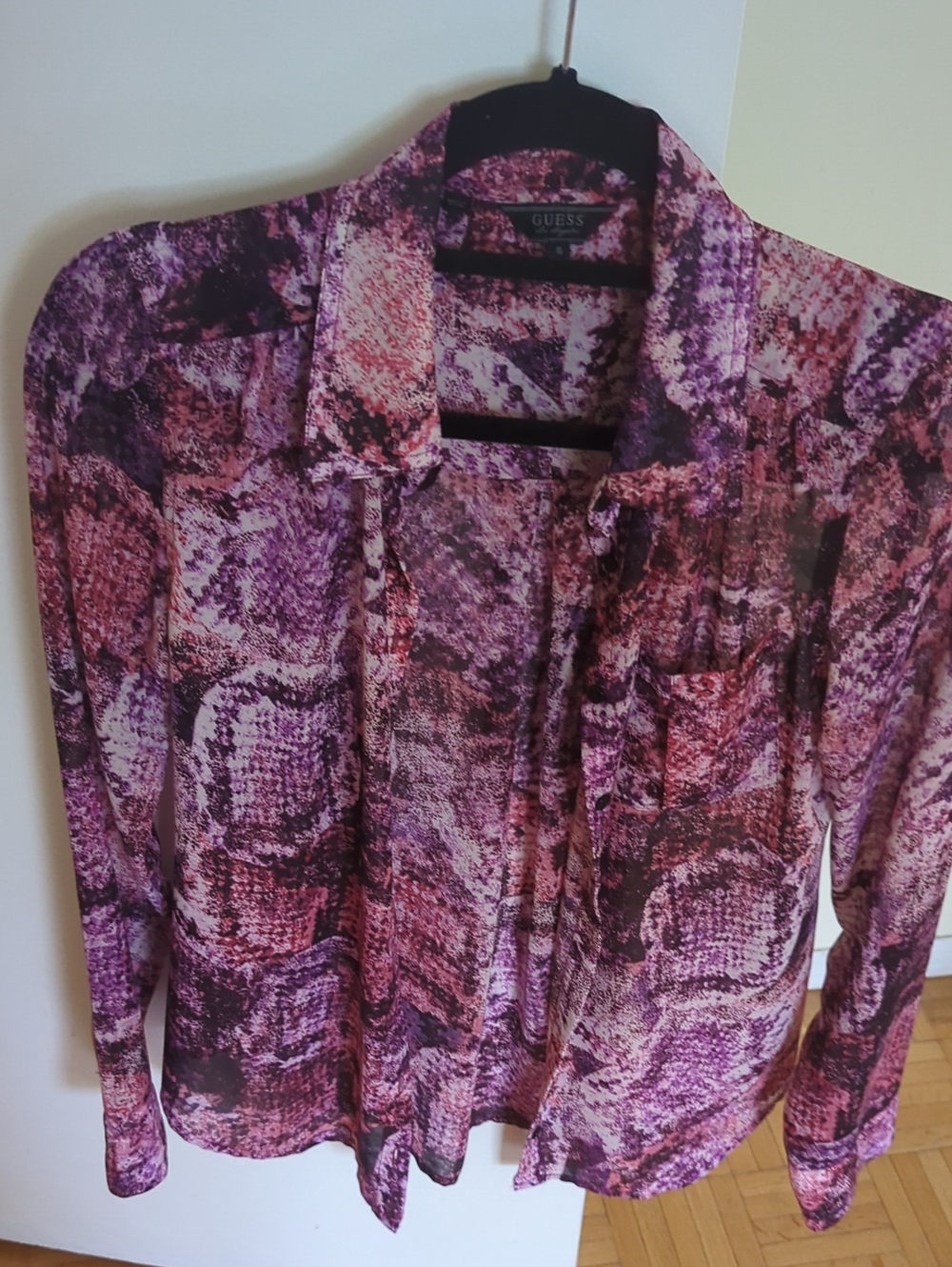 GUESS Pink and Purple Abstract Print Button-Down Shirt